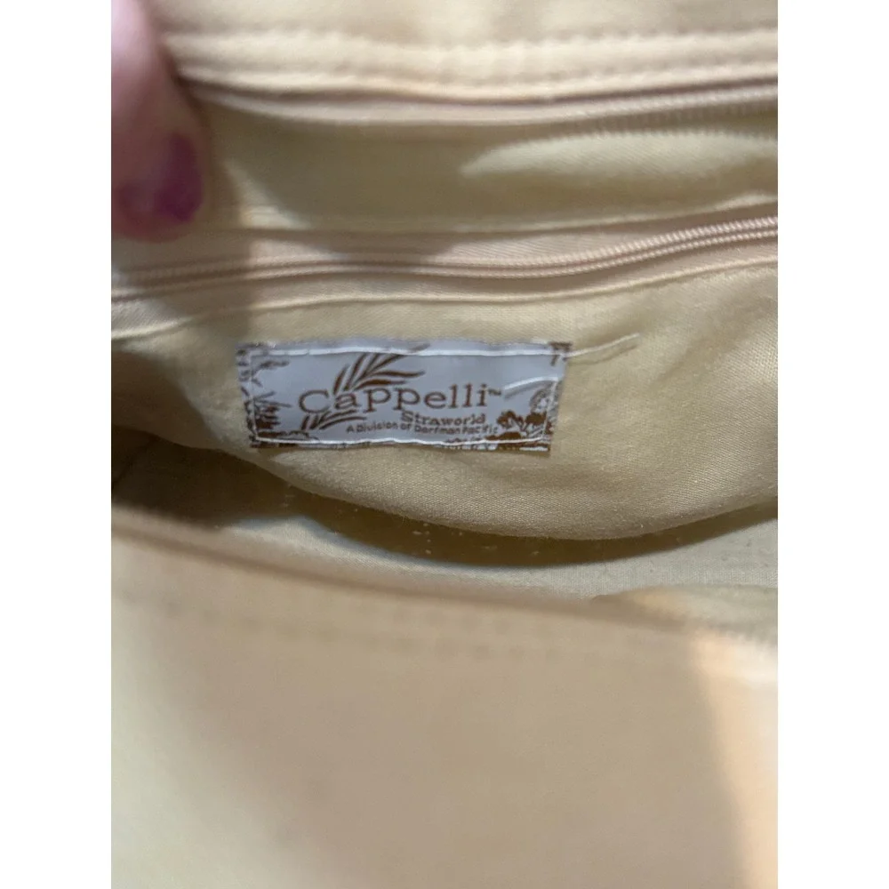 Cappelli Straworld Woven Straw Tote Beach Bag Beaded Handle Charms Tan Summer - Picture 7 of 10